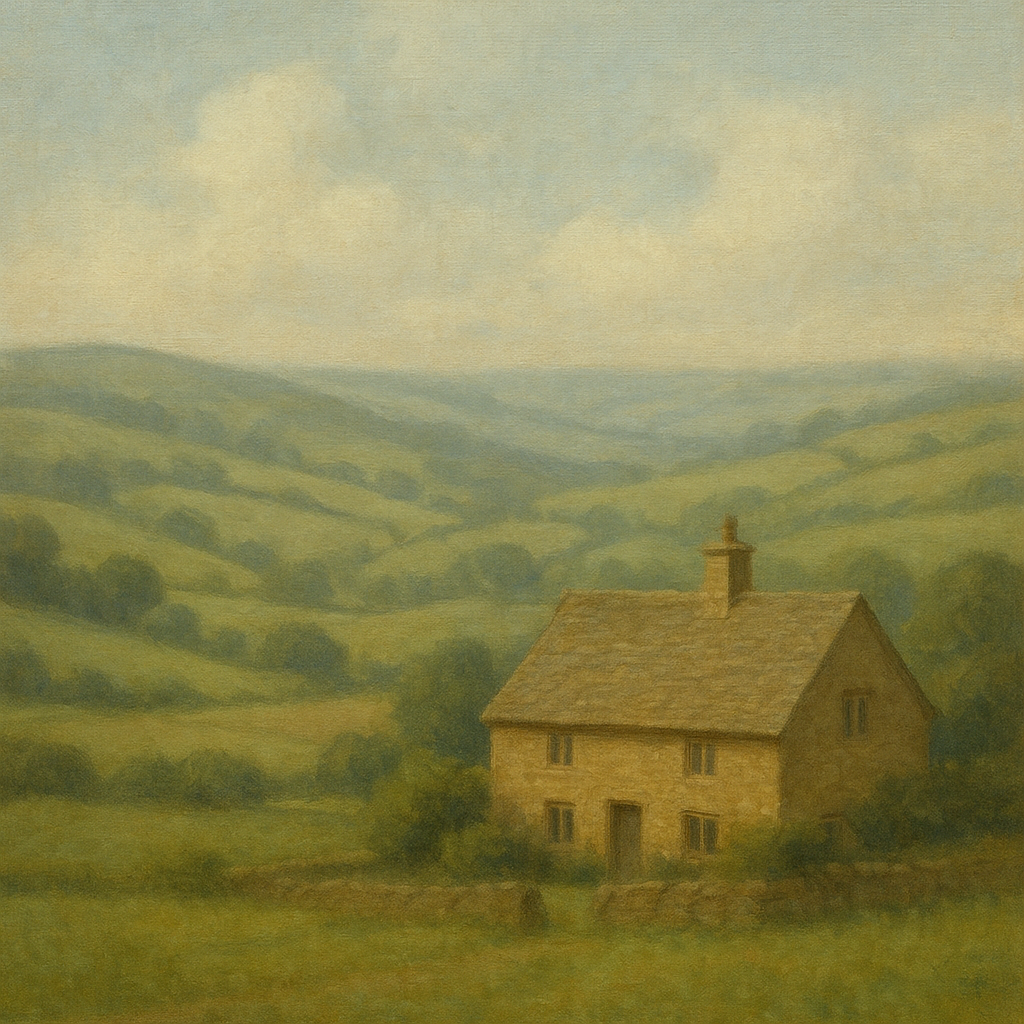 Rolling Cotswold Hills & Stone Cottage No. 6 Oil Painting - View 1