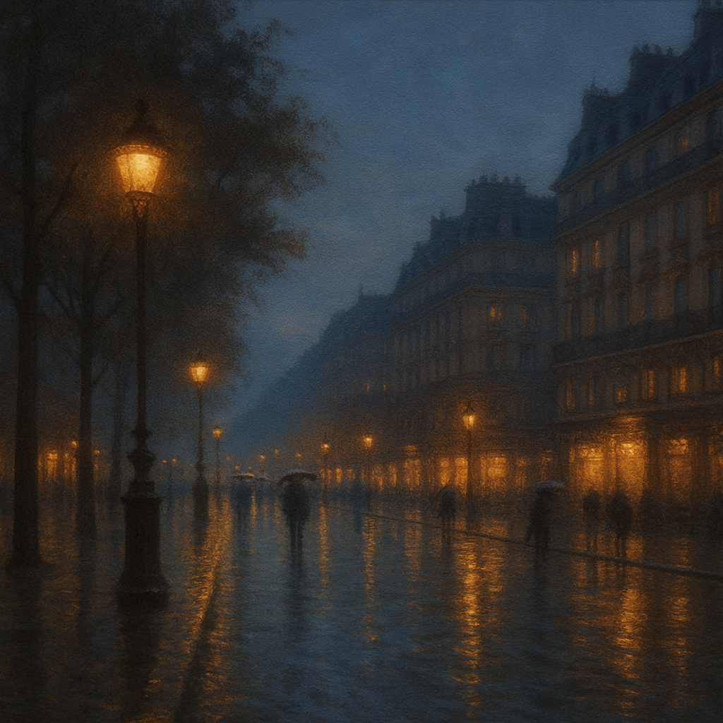 Rainy Parisian Boulevard at Twilight No. 20 Oil Painting - View 1