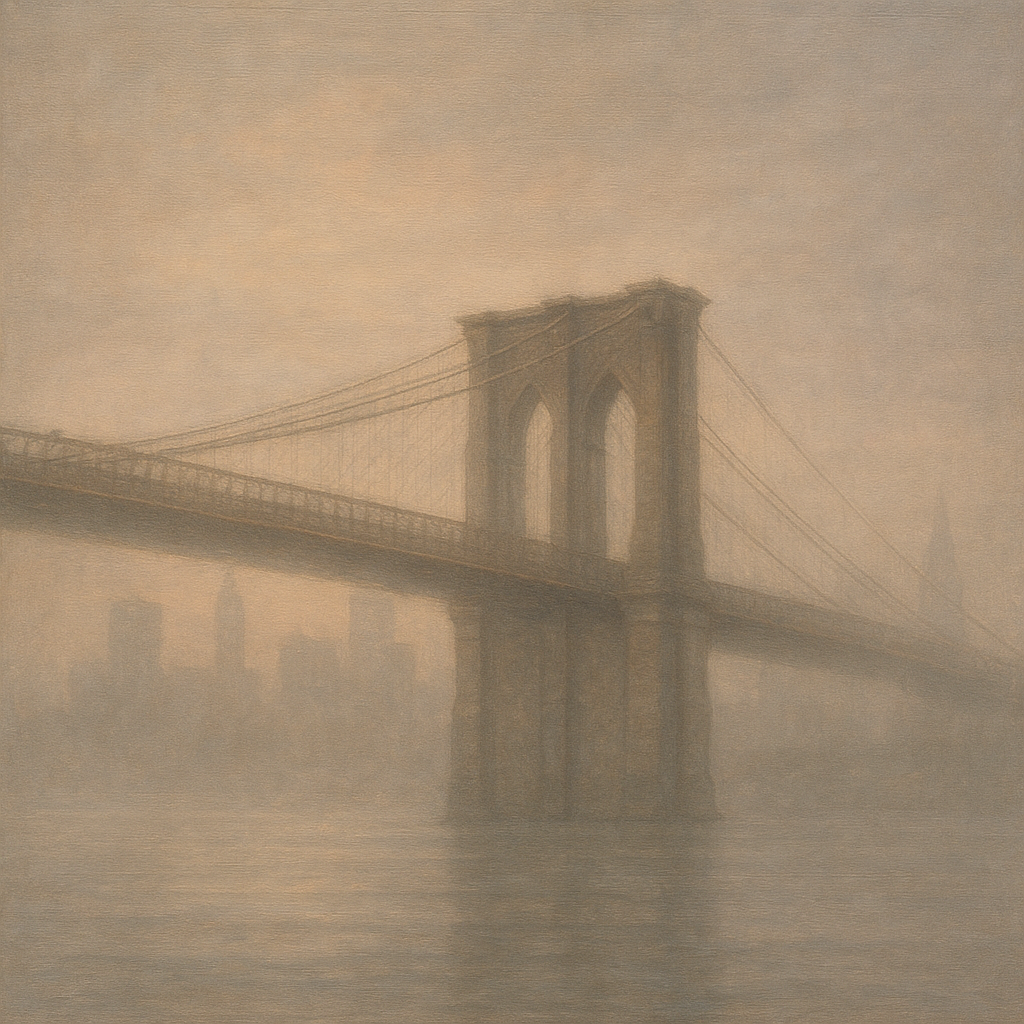 Brooklyn Bridge in Morning River Mist No. 20 Oil Painting - View 1
