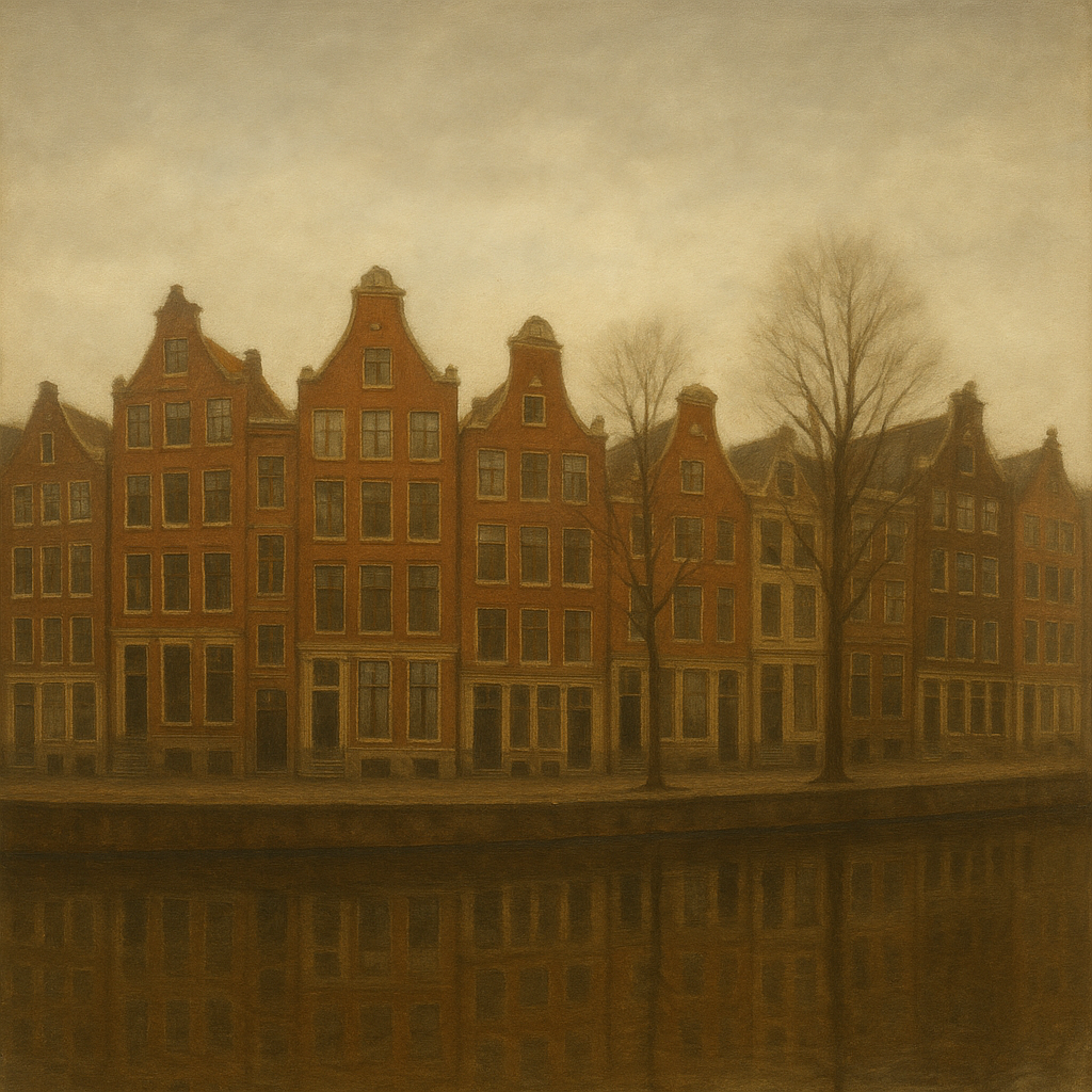 Amsterdam Canal Houses Under Overcast Sky No. 15 Oil Painting - View 1