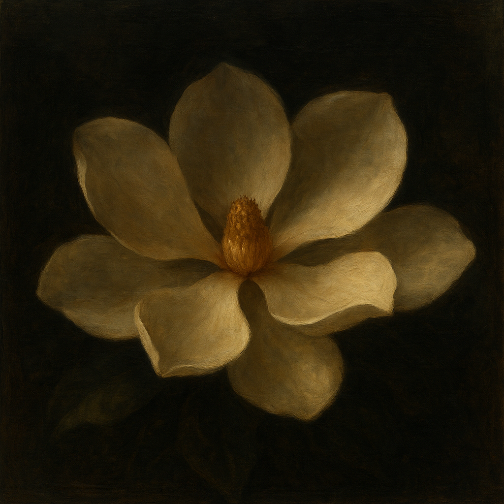 Magnolia Blossom in Quiet Chiaroscuro No. 7 Fine Art Oil Painting - View 1