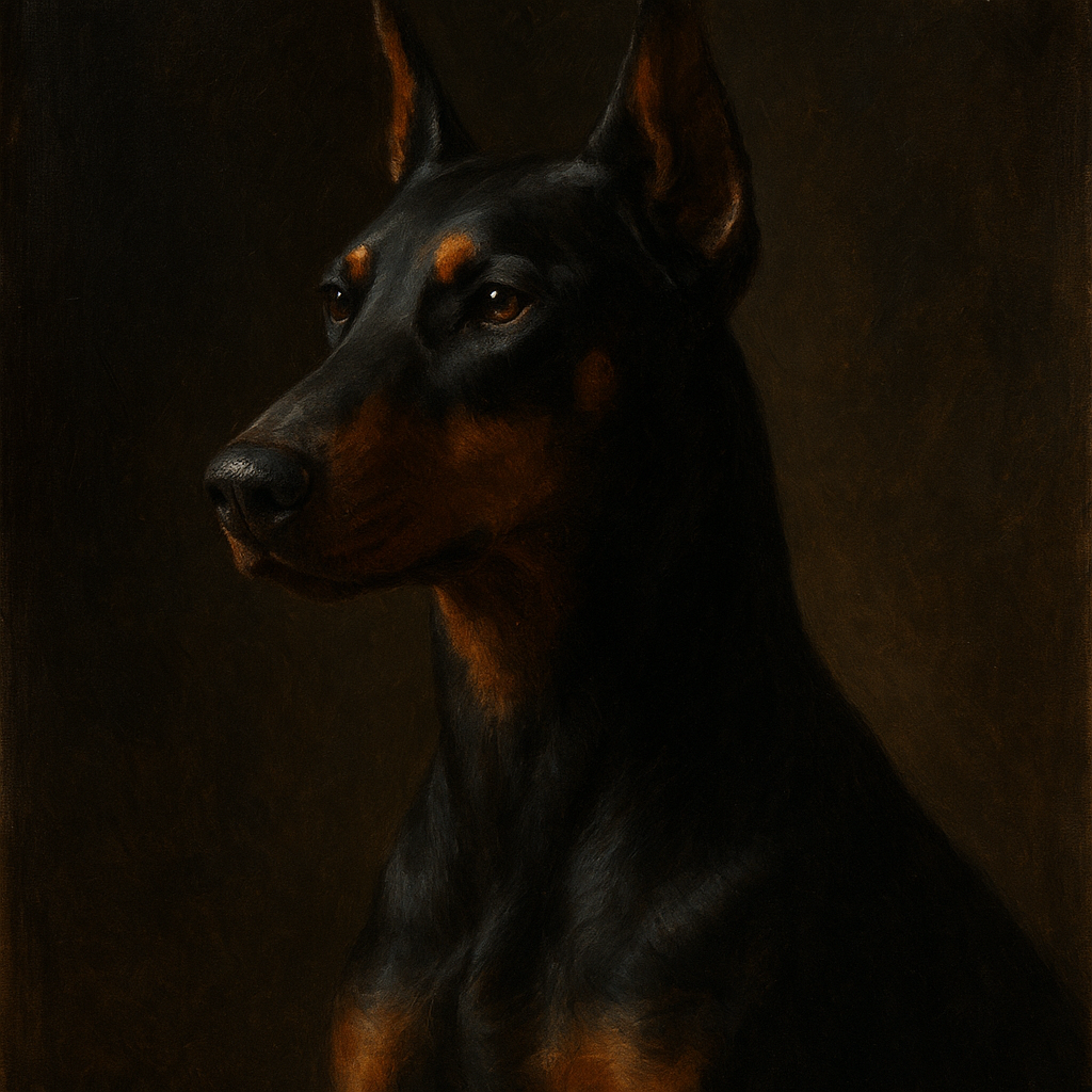 Alert Doberman Pinscher in Shadow & Light No. 12 Fine Art Oil Painting - View 1