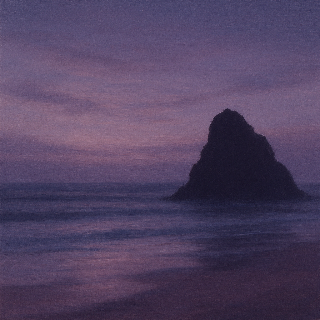 Dusky Twilight Seascape with Lavender Mist Fine Art Oil Painting - View 1