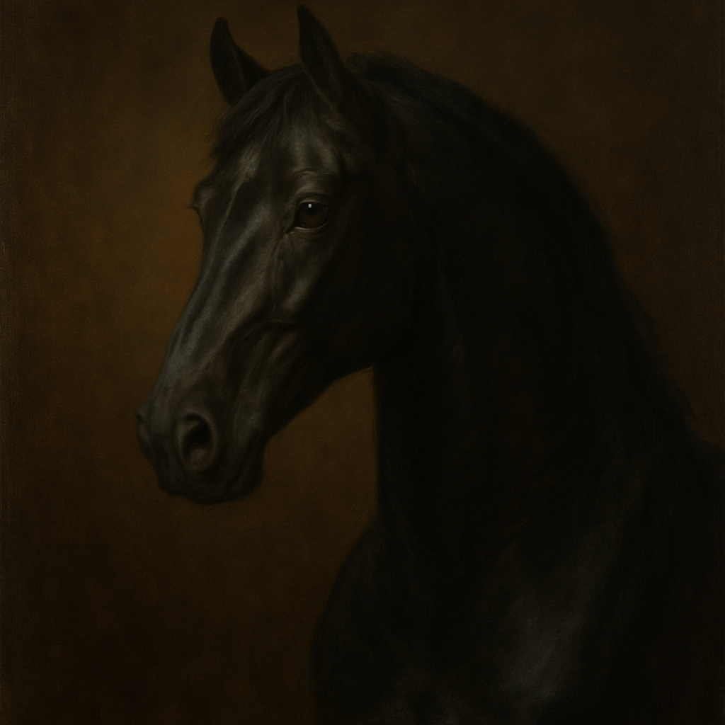 Dark Stallion Portrait in Classical Sfumato No. 12 Oil Painting - View 1