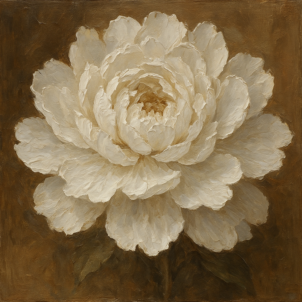 Sculptural White Peony Blossom Oil Painting - View 1