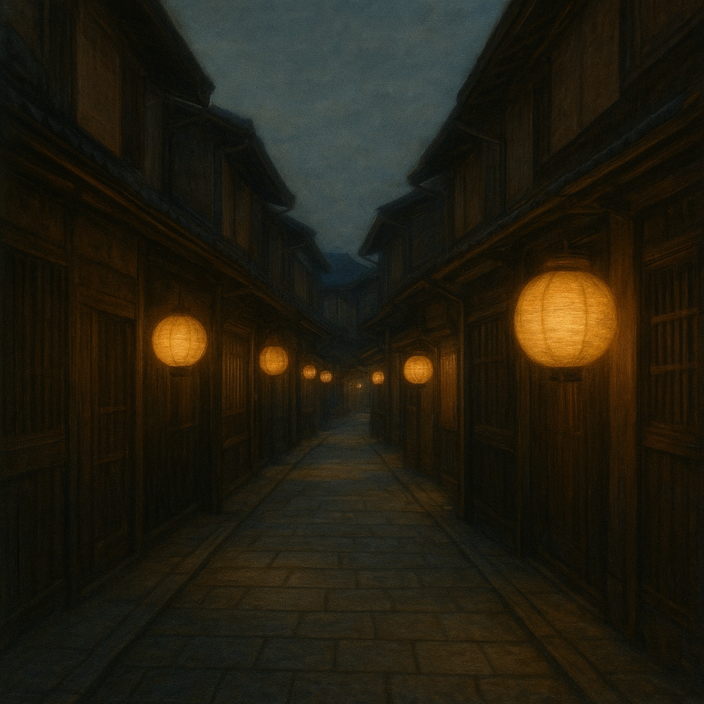 Old Kyoto Gion Alley in Soft Lantern Light No. 16 Oil Painting - View 1
