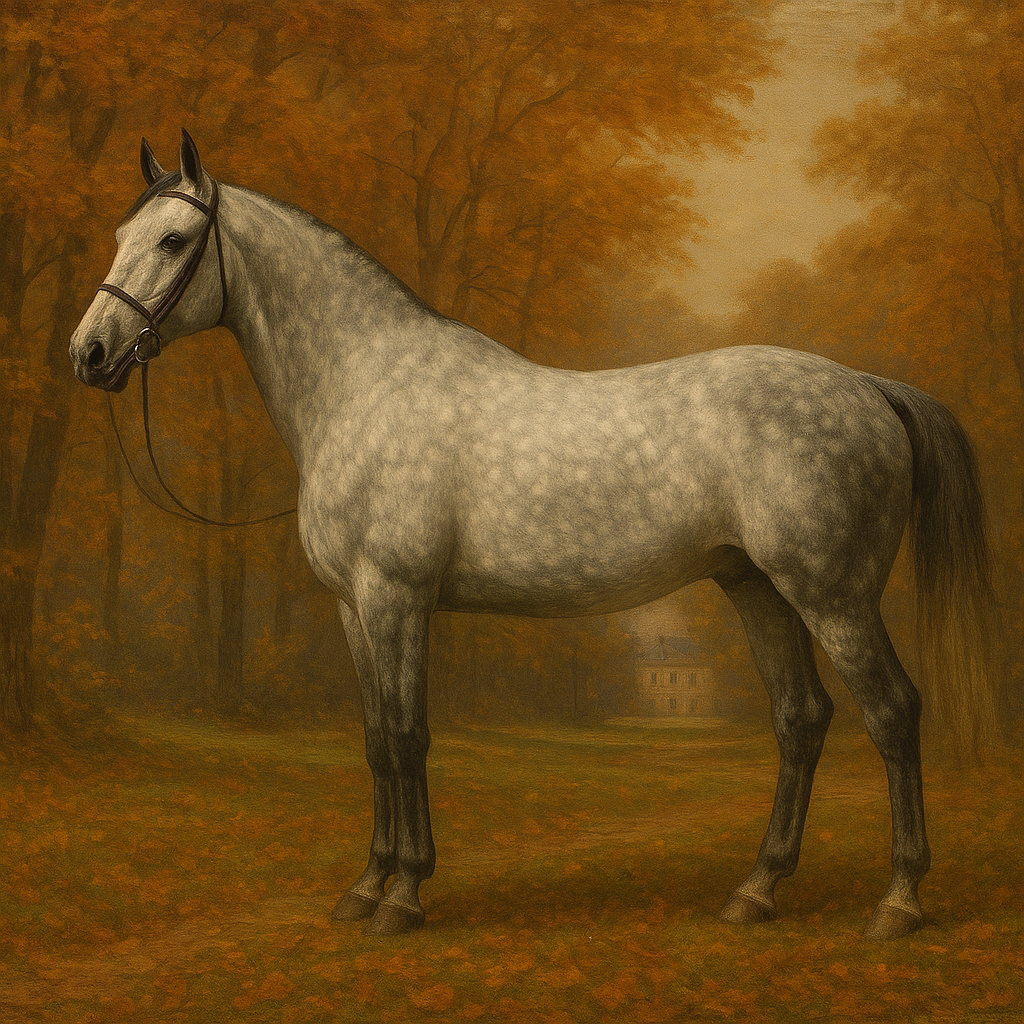 Dappled Grey Hunter in Autumn Woodland No. 13 Oil Painting - View 1