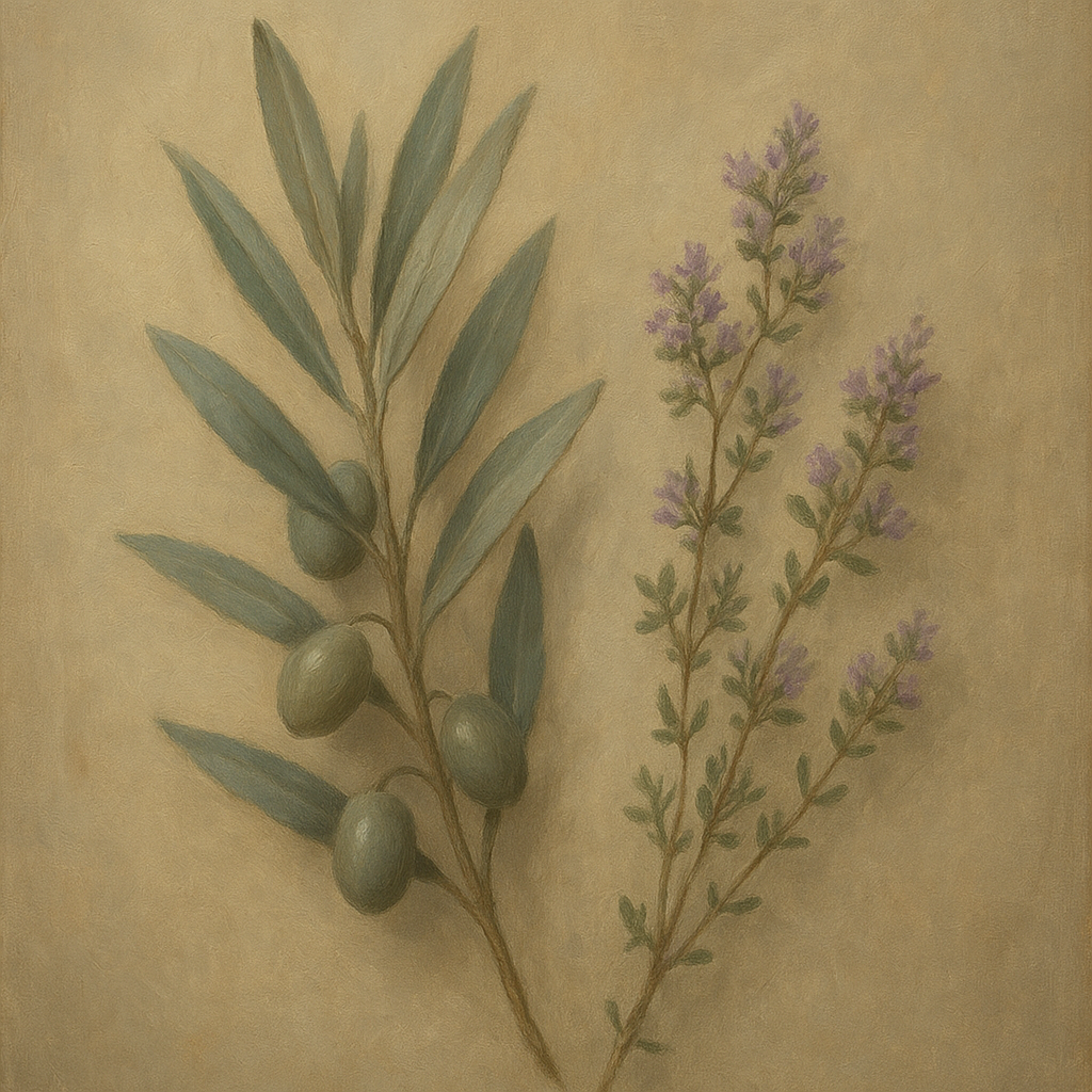 Olive Branches & Wild Thyme Botanical Study No. 5 Fine Art Oil Painting - View 1