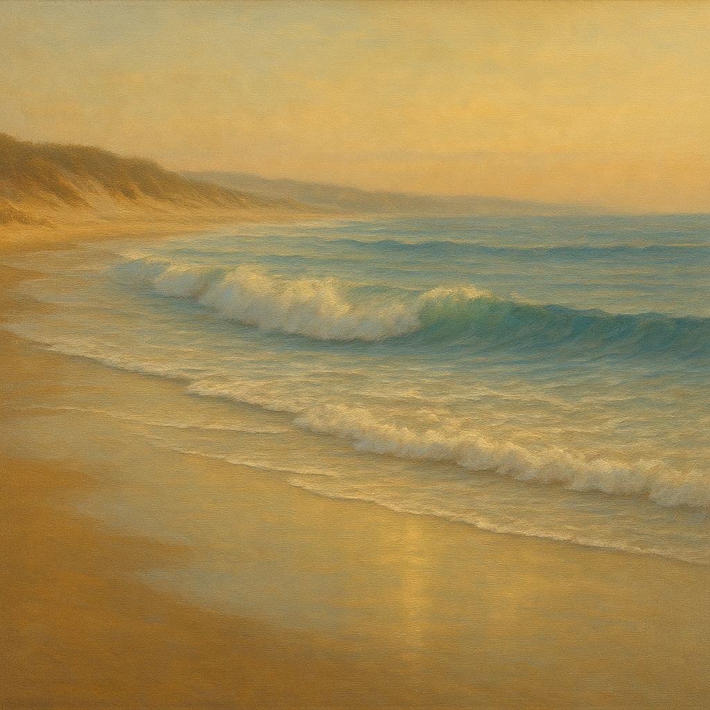 Gentle Breaking Waves & Wet Beach Reflection No. 17 Oil Painting - View 1