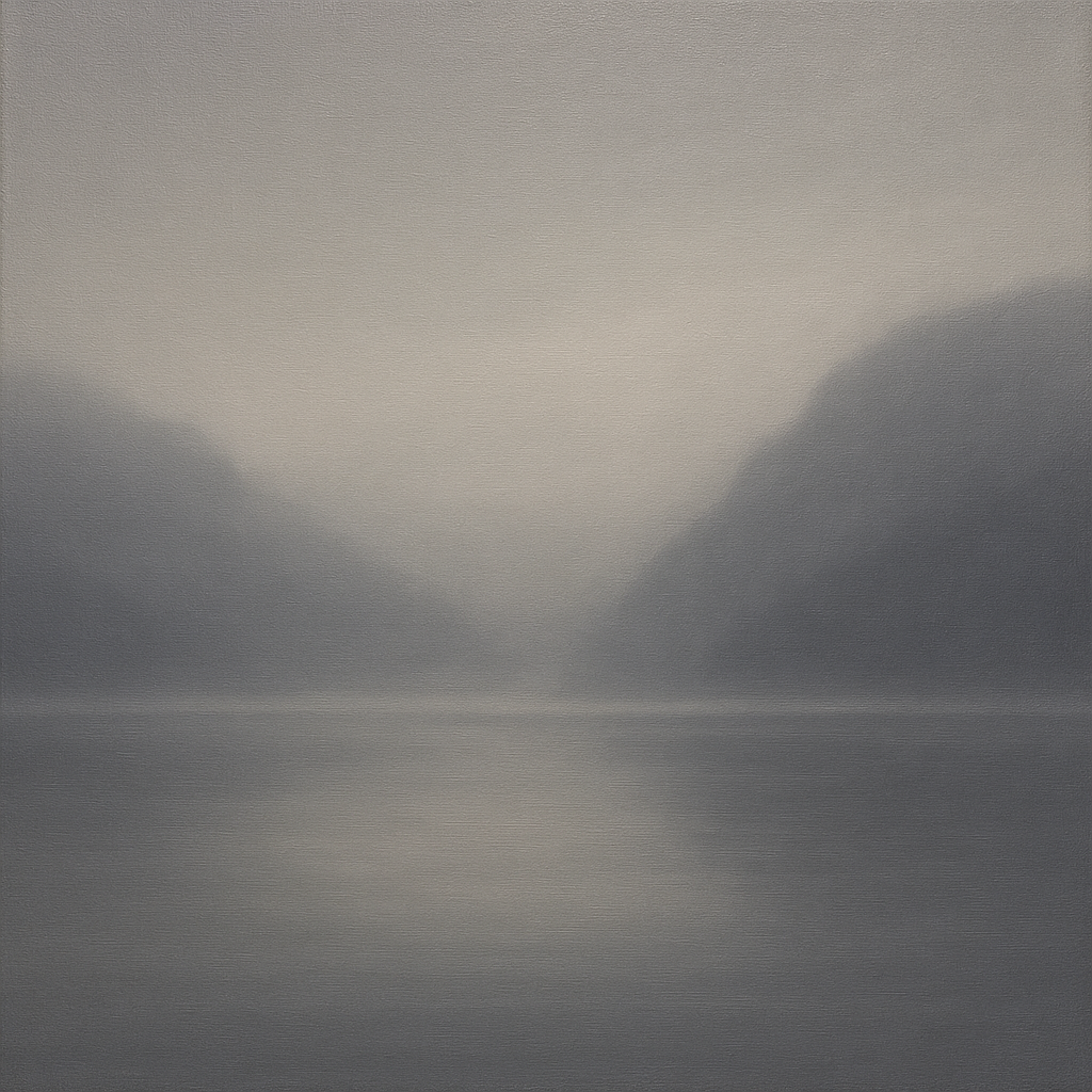 Misty Fjord Horizon in Monochromatic Slate No. 20 Oil Painting 100% Hand Painted Oil on Belgian Linen Canvas, Original Fine Art Wall Decor