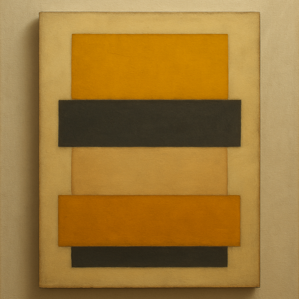 Stacked Horizon Blocks in Mustard & Charcoal No. 19 Oil Painting 100% Hand Painted Oil on Belgian Linen Canvas, Original Fine Art Wall Decor