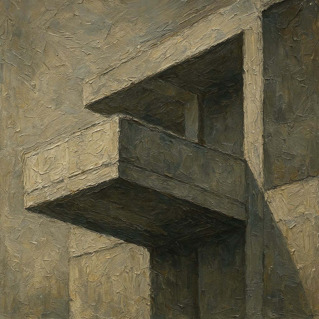 Brutalist Cantilevered Balcony Study No. 6 Oil Painting - 100% Hand-Painted Master Oil Painting
