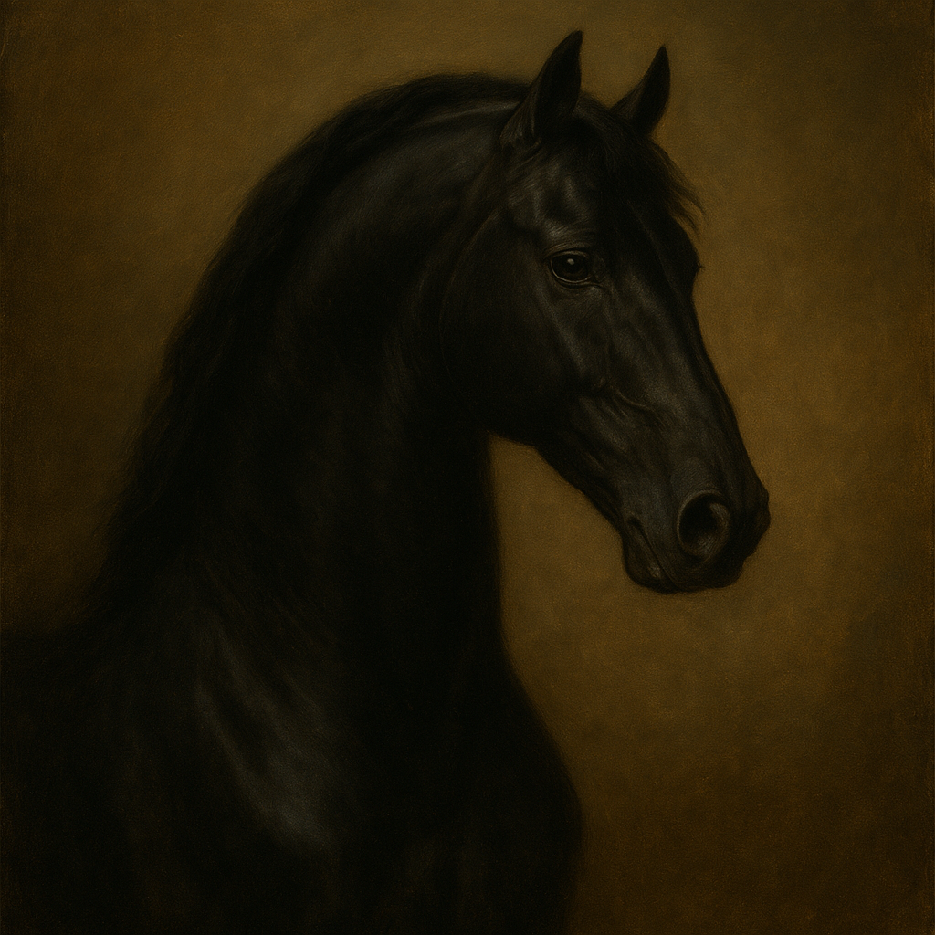 Dark Stallion Portrait in Classical Sfumato No. 3 Oil Painting - View 1