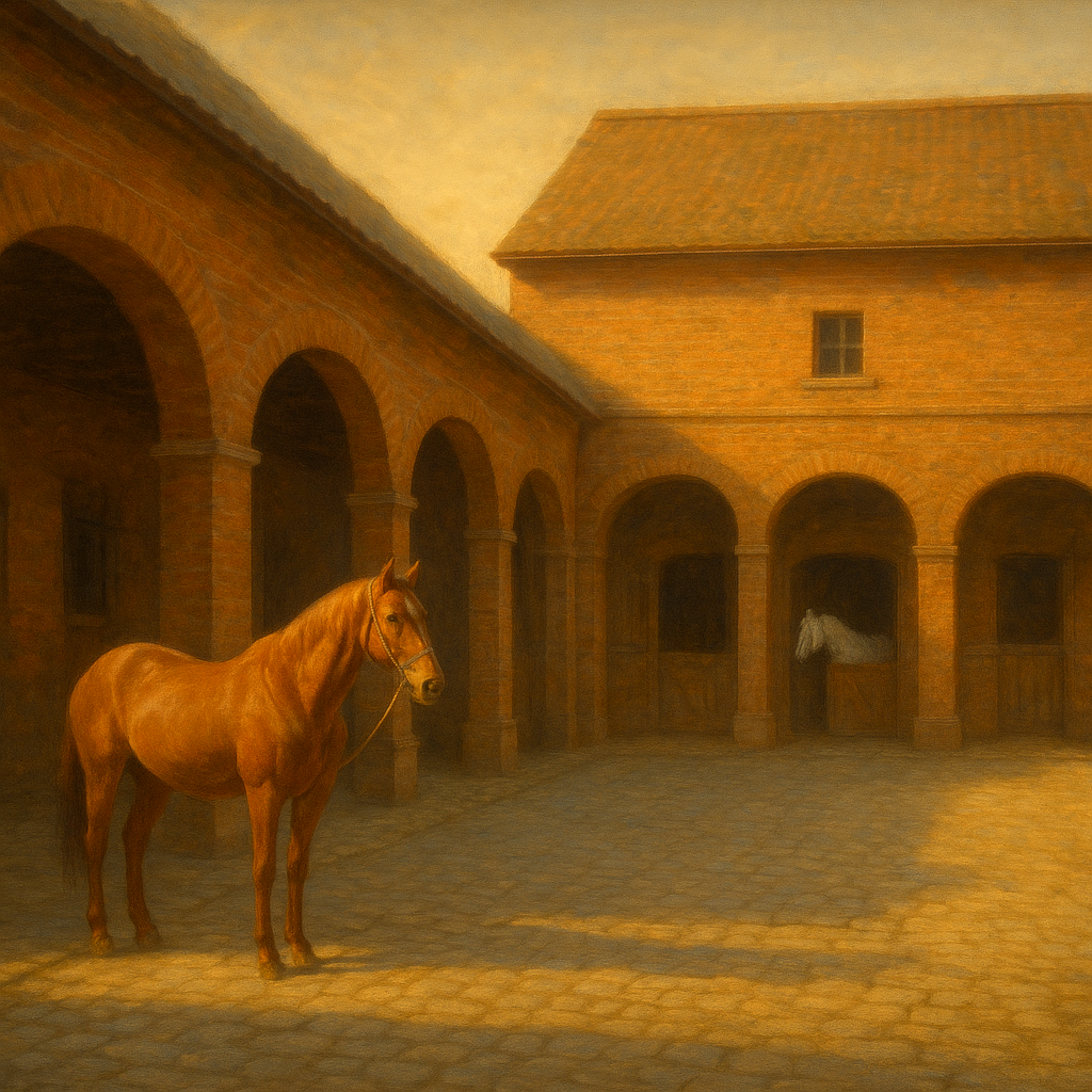 Equestrian Stable Courtyard in Late Afternoon No. 16 Oil Painting - View 1