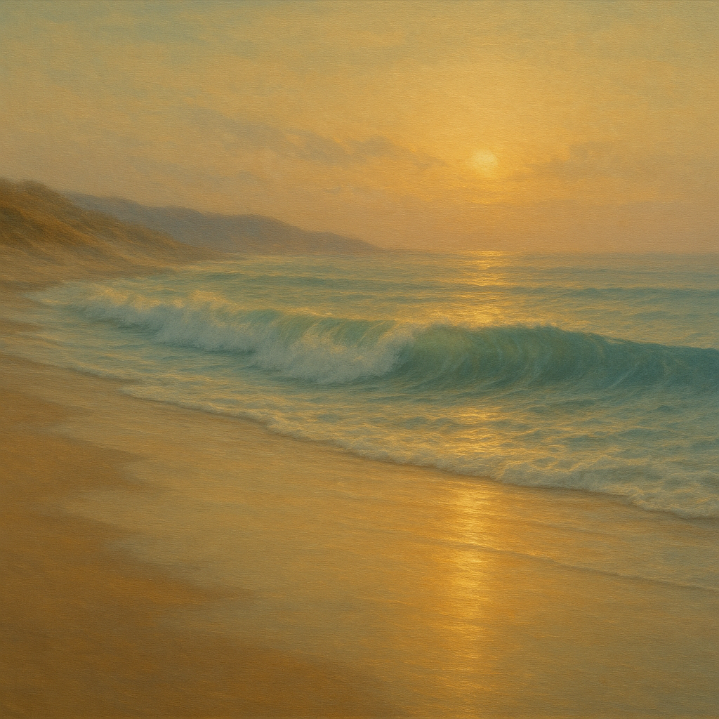 Gentle Breaking Waves & Wet Beach Reflection No. 11 Oil Painting - View 1