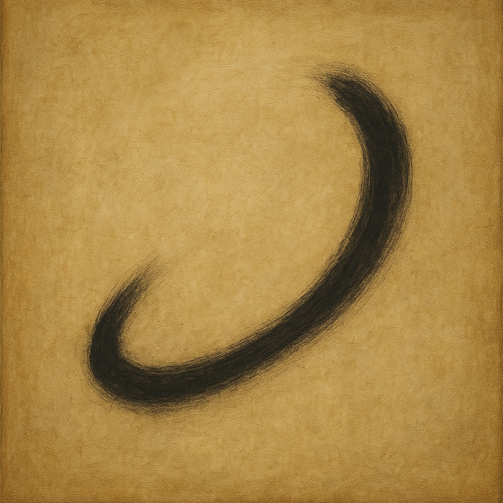 Aged Rice Paper & Charcoal Calligraphic Balance No. 29 Oil Painting - View 1