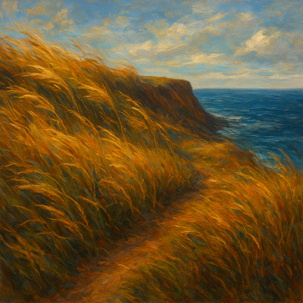 Wild Coastal Grasses on Windswept Bluff No. 2 Fine Art Oil Painting - View 1