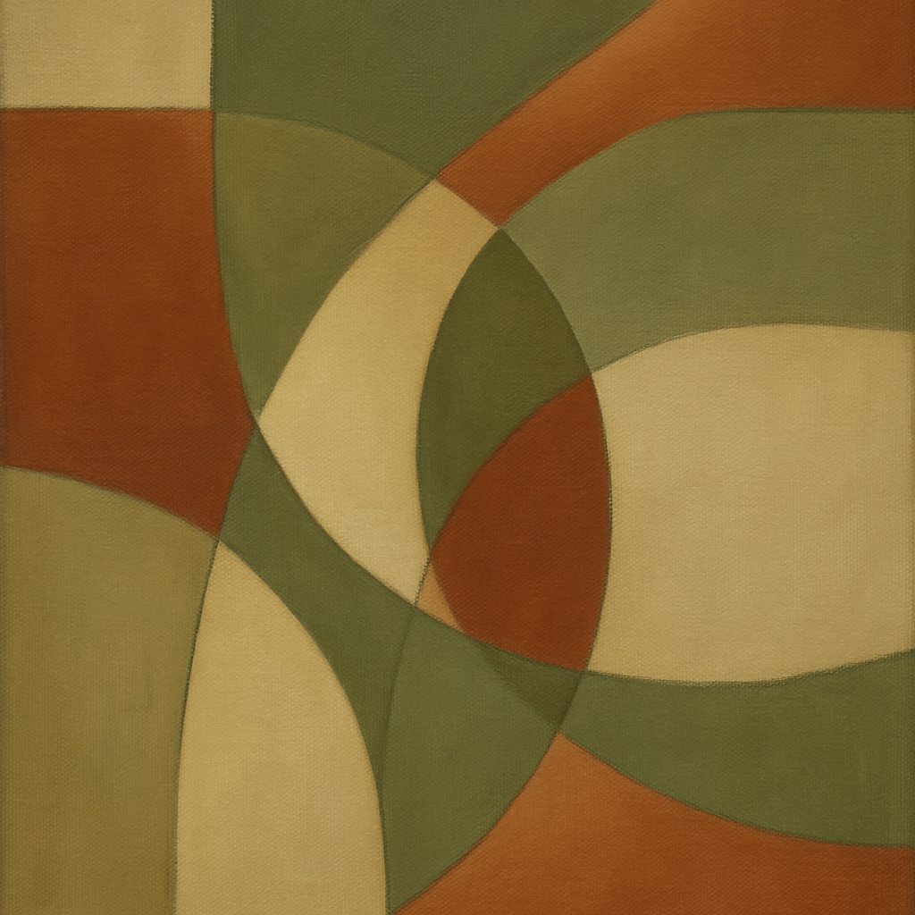 Intersecting Curved Forms in Olive & Rust No. 2 Oil Painting - View 1