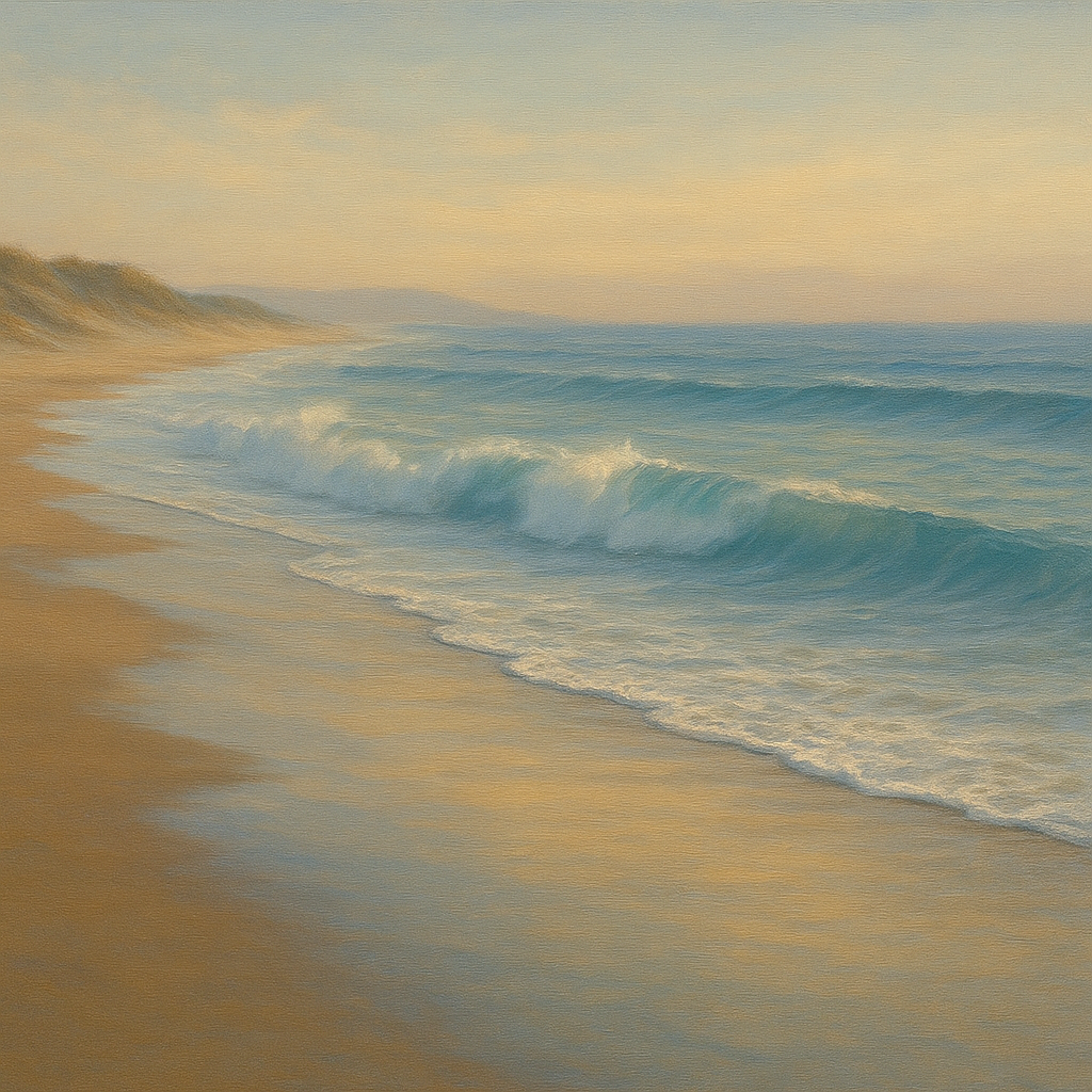 Gentle Breaking Waves & Wet Beach Reflection No. 16 Oil Painting - View 1