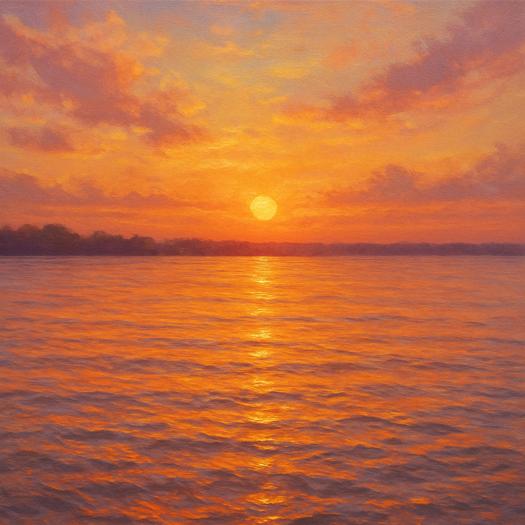 Sunset Glow on Warm Tidal Basin Waters No. 10 Fine Art Oil Painting - View 1