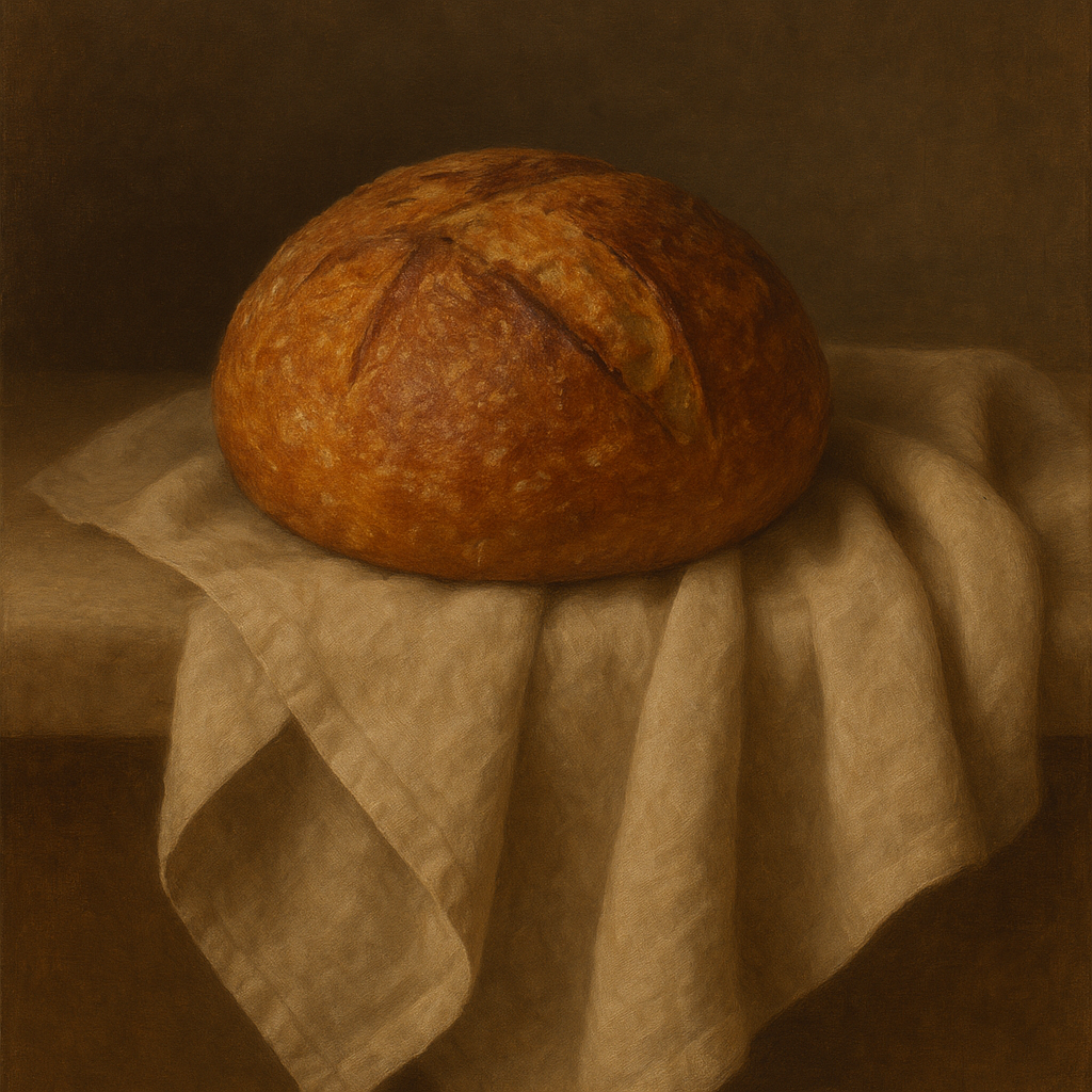 Artisan Sourdough Boule & Linen Drapery No. 7 Oil Painting - View 1