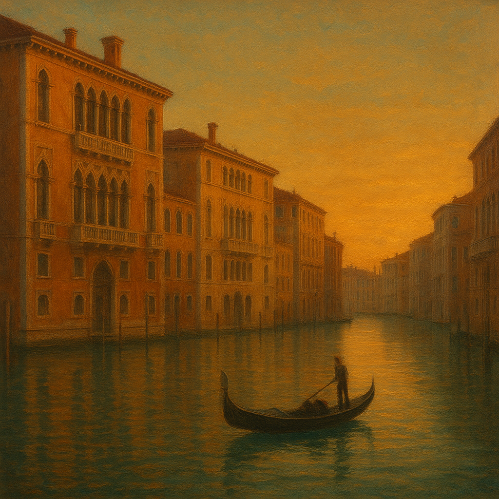 Venetian Canal Palaces at Golden Hour No. 10 Oil Painting - View 1