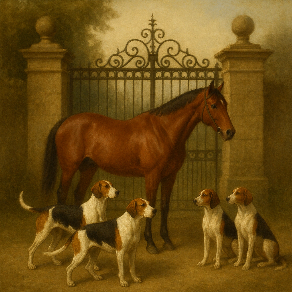 Hunting Hounds & Thoroughbred by Estate Gate No. 8 Oil Painting - View 1