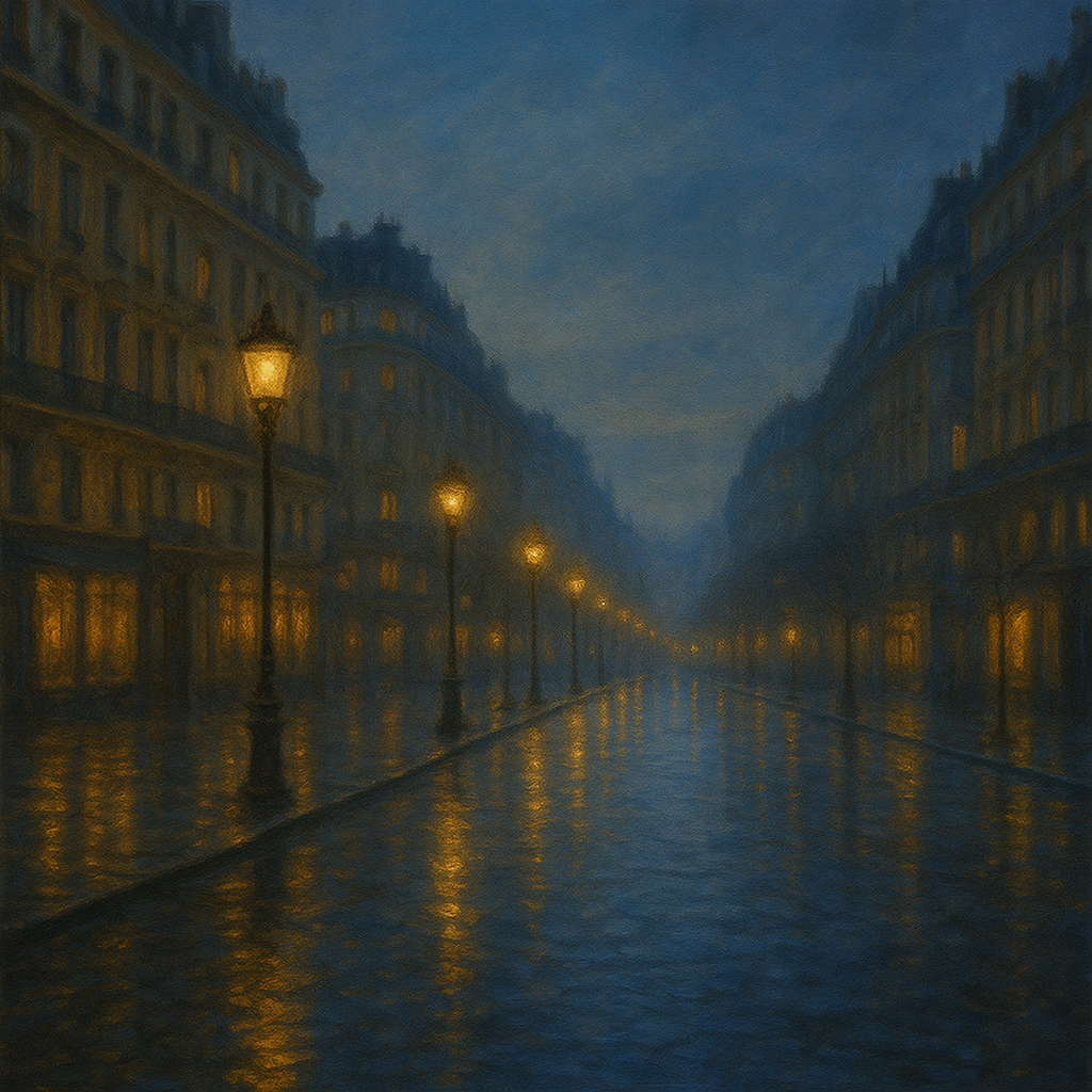 Rainy Parisian Boulevard at Twilight No. 23 Oil Painting 100% Hand Painted Oil on Belgian Linen Canvas, Original Fine Art Wall Decor