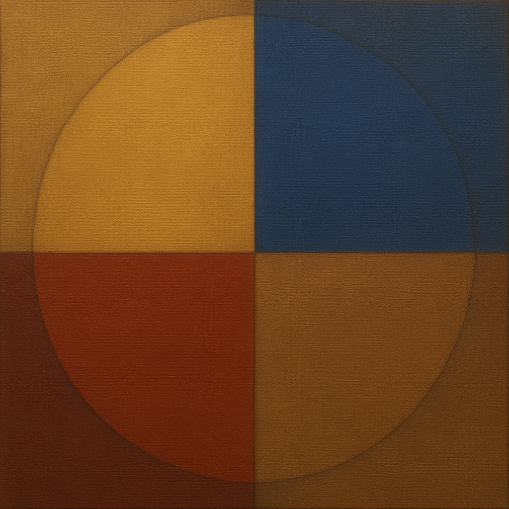 Bauhaus Quadrant Harmony in Primary Earth Tones No. 8 Oil Painting - View 1