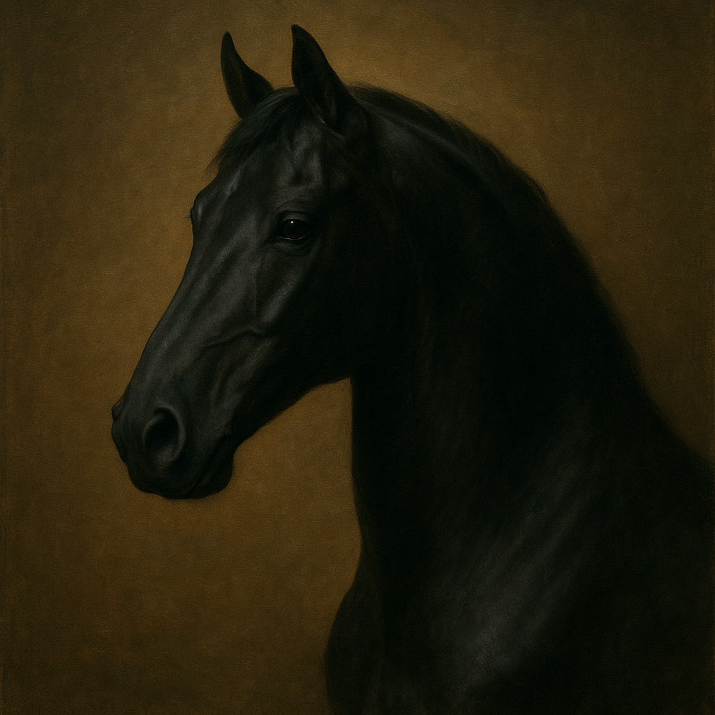 Dark Stallion Portrait in Classical Sfumato No. 6 Oil Painting - View 1