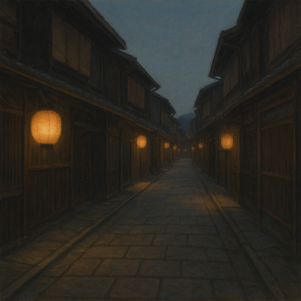 Old Kyoto Gion Alley in Soft Lantern Light No. 12 Oil Painting - View 1