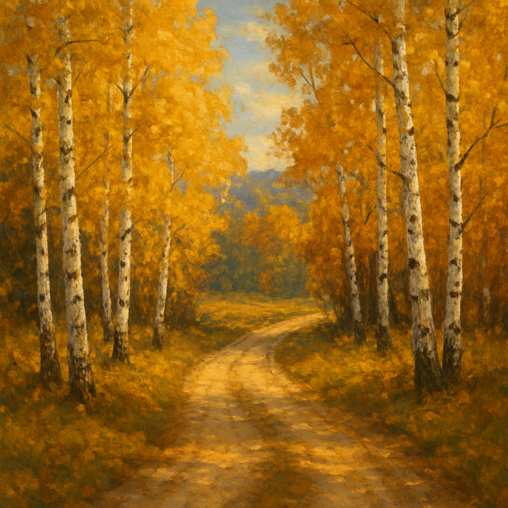 Winding Country Dirt Road through Birch Glade No. 10 Fine Art Oil Painting - View 1