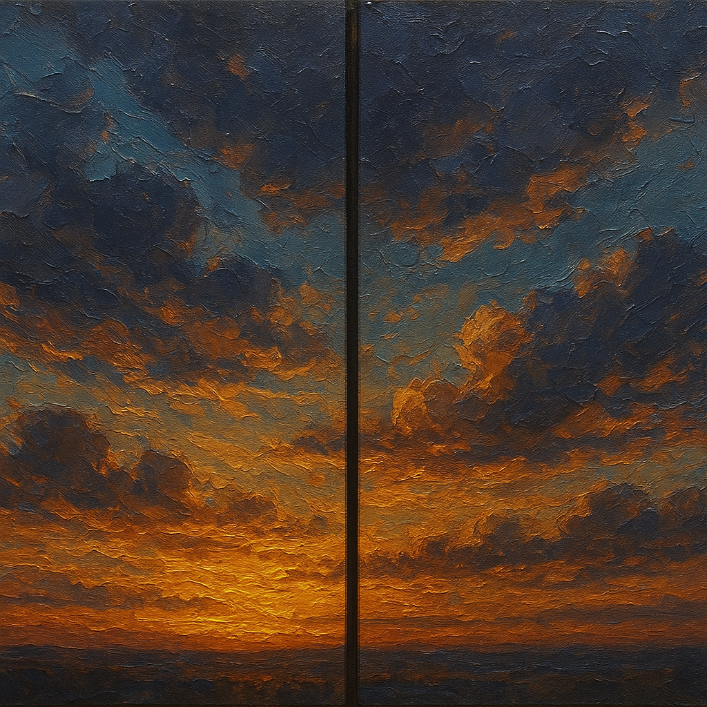 Luminescent Twilight Cloud Diptych Oil Painting - 100% Hand-Painted Master Oil Painting
