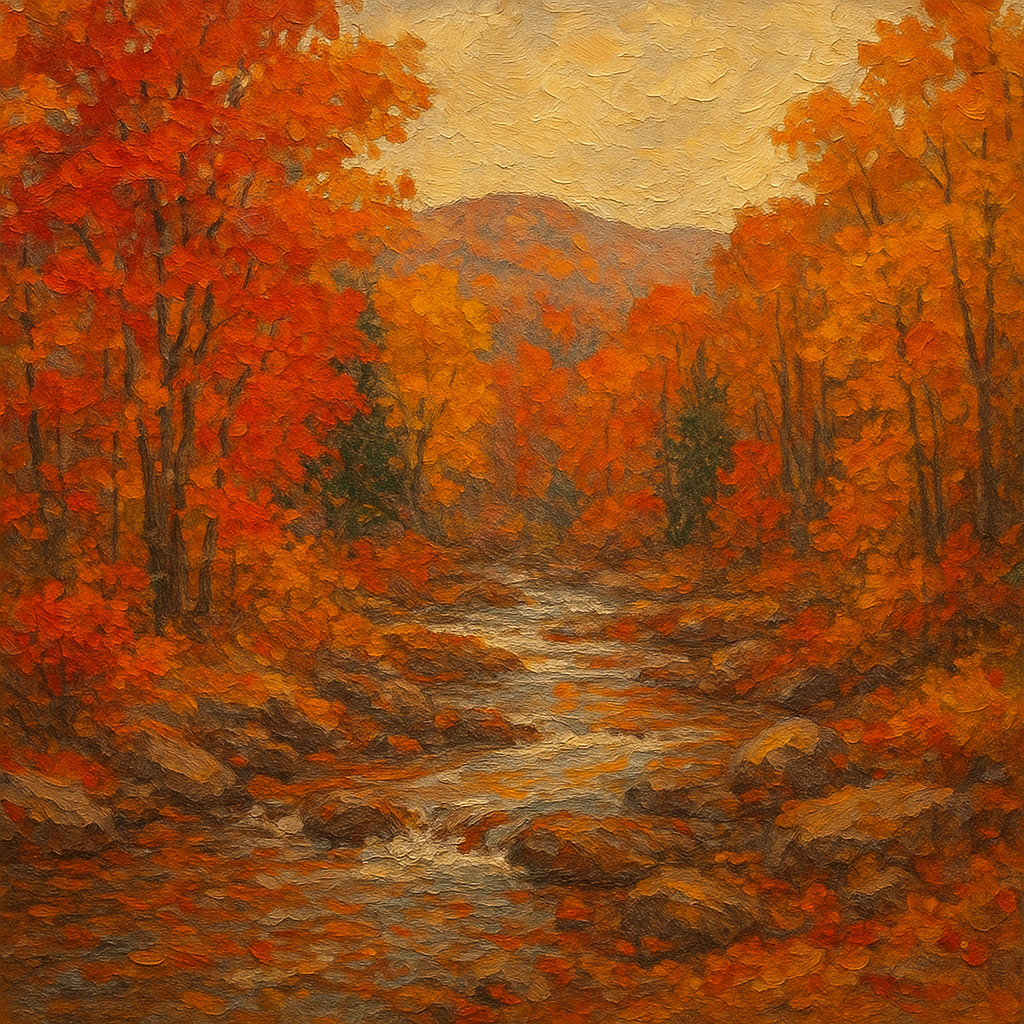 Autumn in the Adirondacks Landscape Oil Painting - View 1
