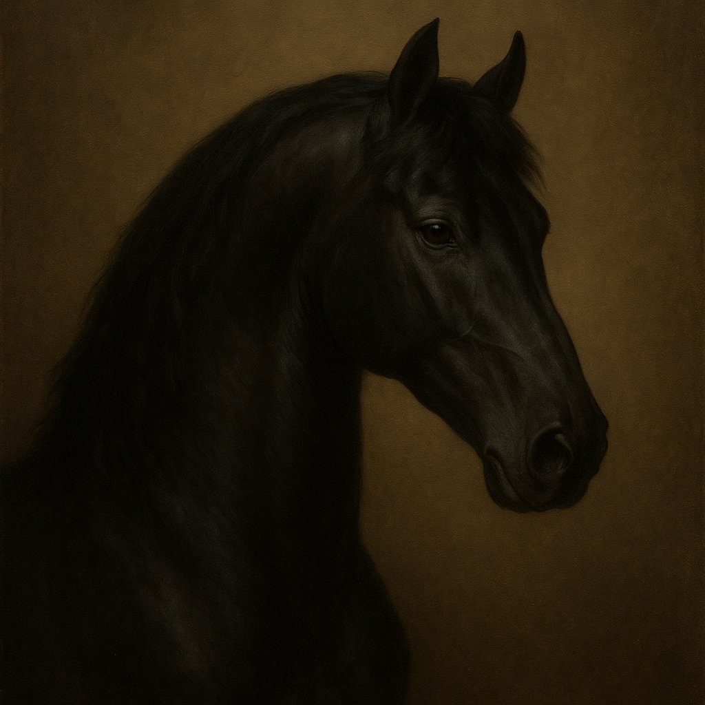 Dark Stallion Portrait in Classical Sfumato No. 15 Oil Painting 100% Hand Painted Oil on Belgian Linen Canvas, Original Fine Art Wall Decor