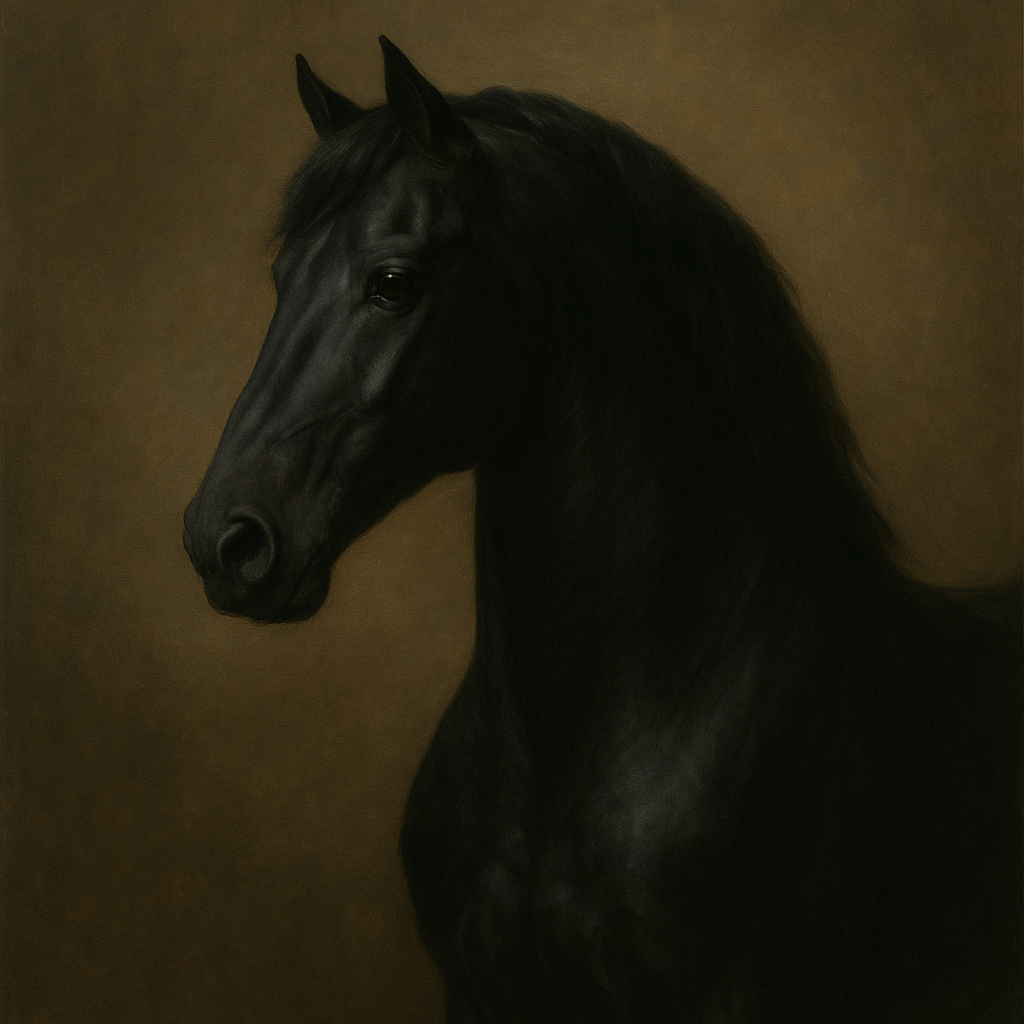 Dark Stallion Portrait in Classical Sfumato No. 14 Oil Painting - View 1