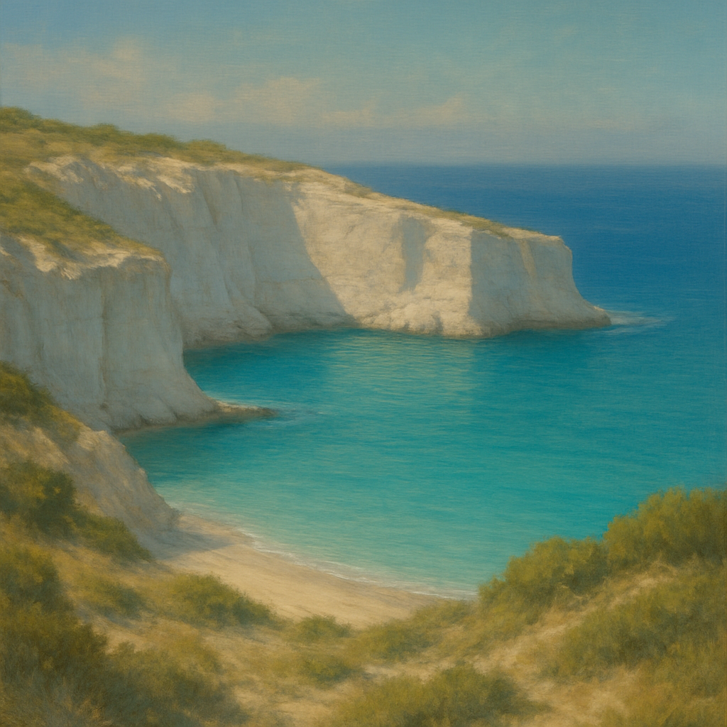 Mediterranean White Cliffs & Turquoise Cove No. 10 Oil Painting 100% Hand Painted Oil on Belgian Linen Canvas, Original Fine Art Wall Decor