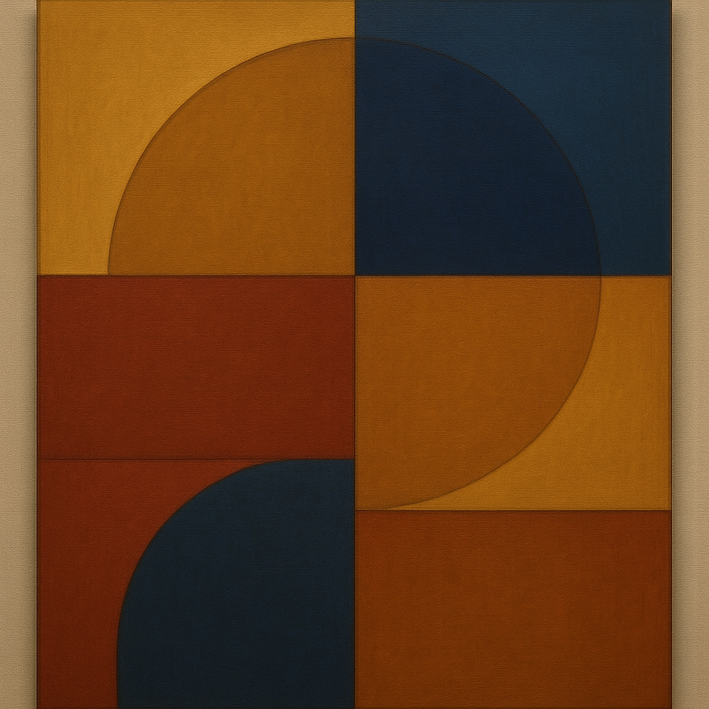 Bauhaus Quadrant Harmony in Primary Earth Tones No. 6 Oil Painting - View 1