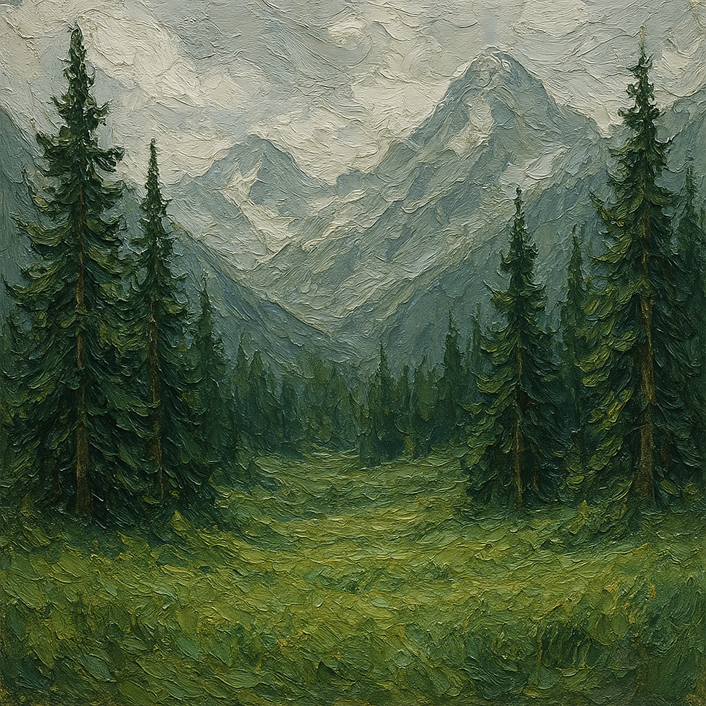 Alpine Glade Heavy Knife Impasto Oil Painting - View 1