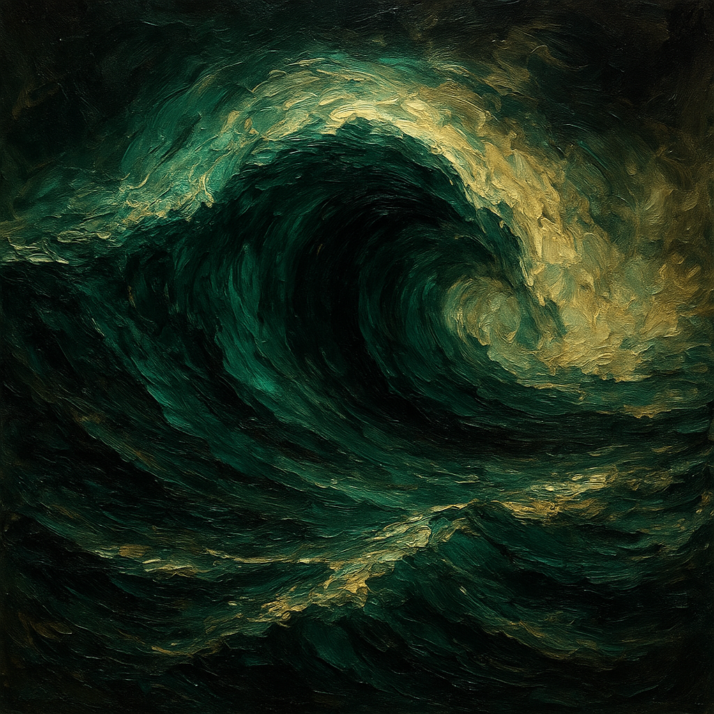 Deep Emerald & Obsidian Swell No. 5 Oil Painting - 100% Hand-Painted Master Oil Painting