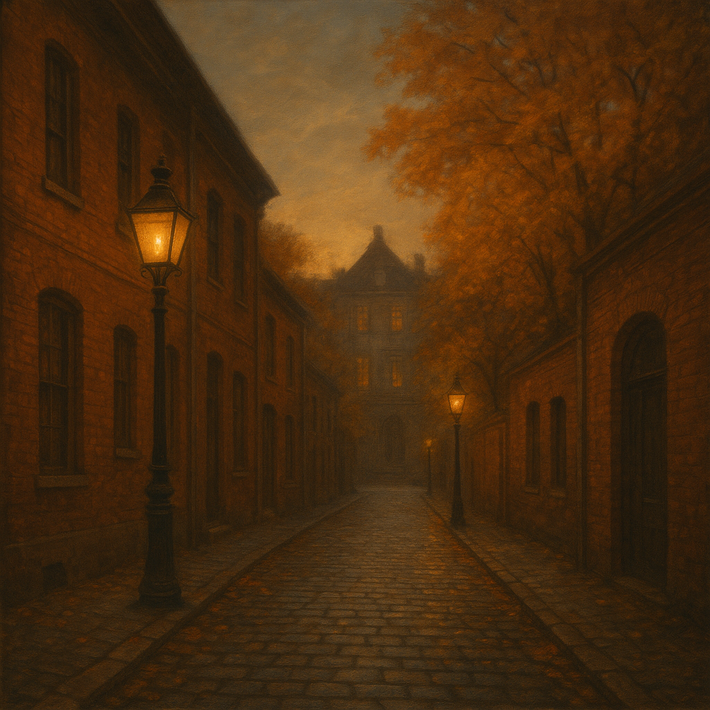 London Gaslamp Alley in Autumn Dusk No. 22 Oil Painting - View 1