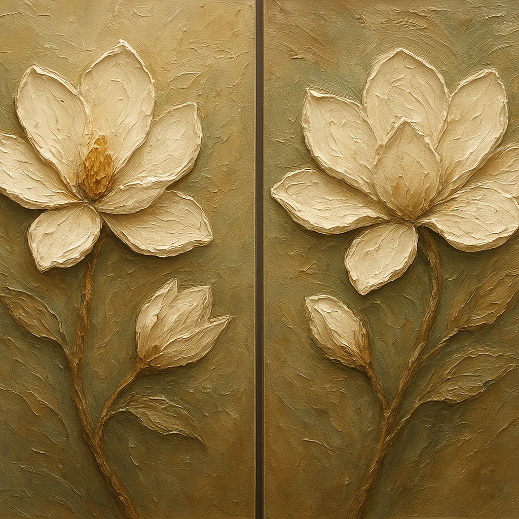 Sculptural Magnolia Diptych Blooms Oil Painting - 100% Hand-Painted Master Oil Painting