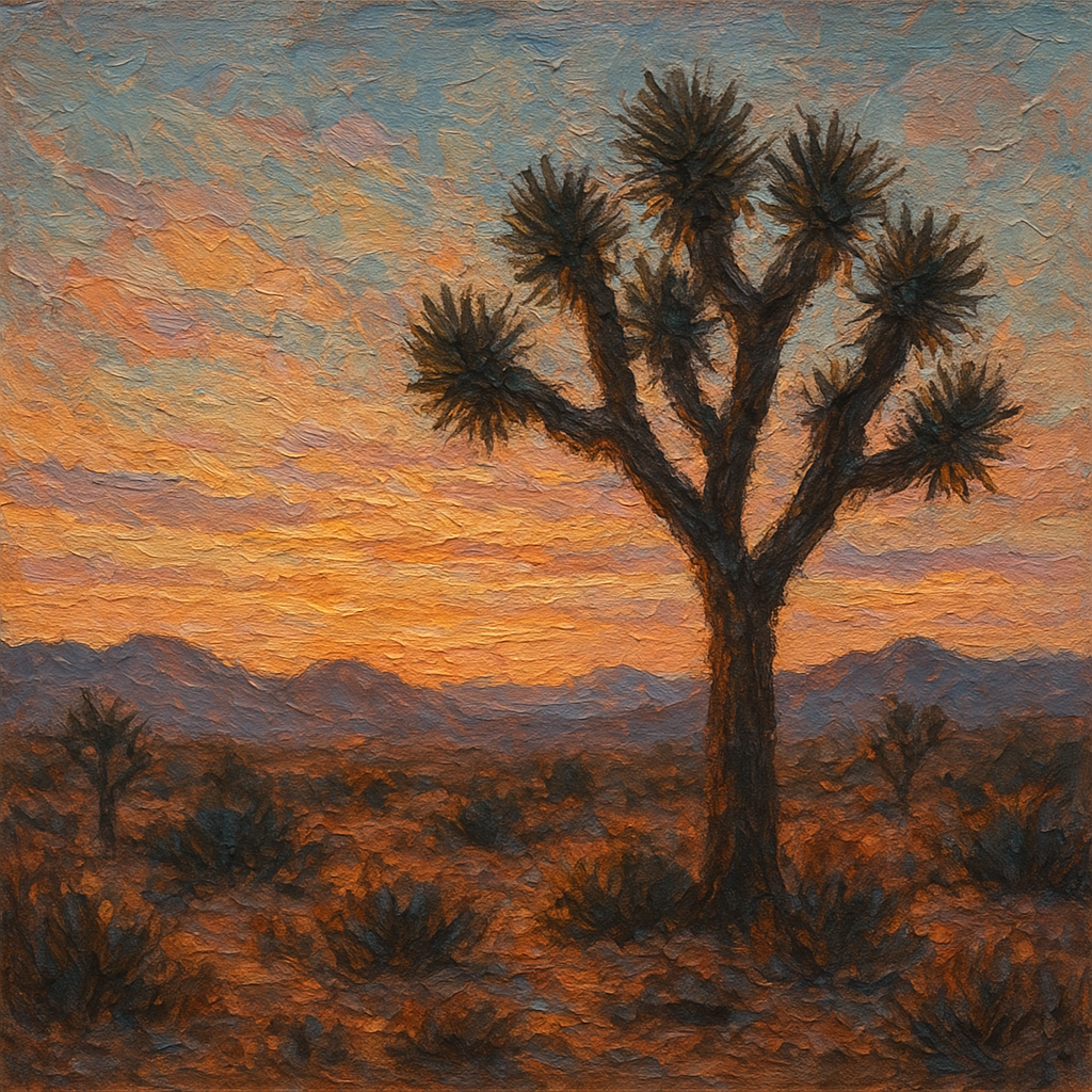 Joshua Tree Desert Twilight Landscape Oil Painting - View 1