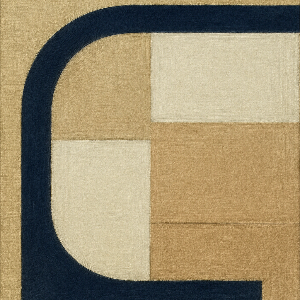 Navy & Warm Beige Geometric Line Balance No. 7 Fine Art Oil Painting - View 1