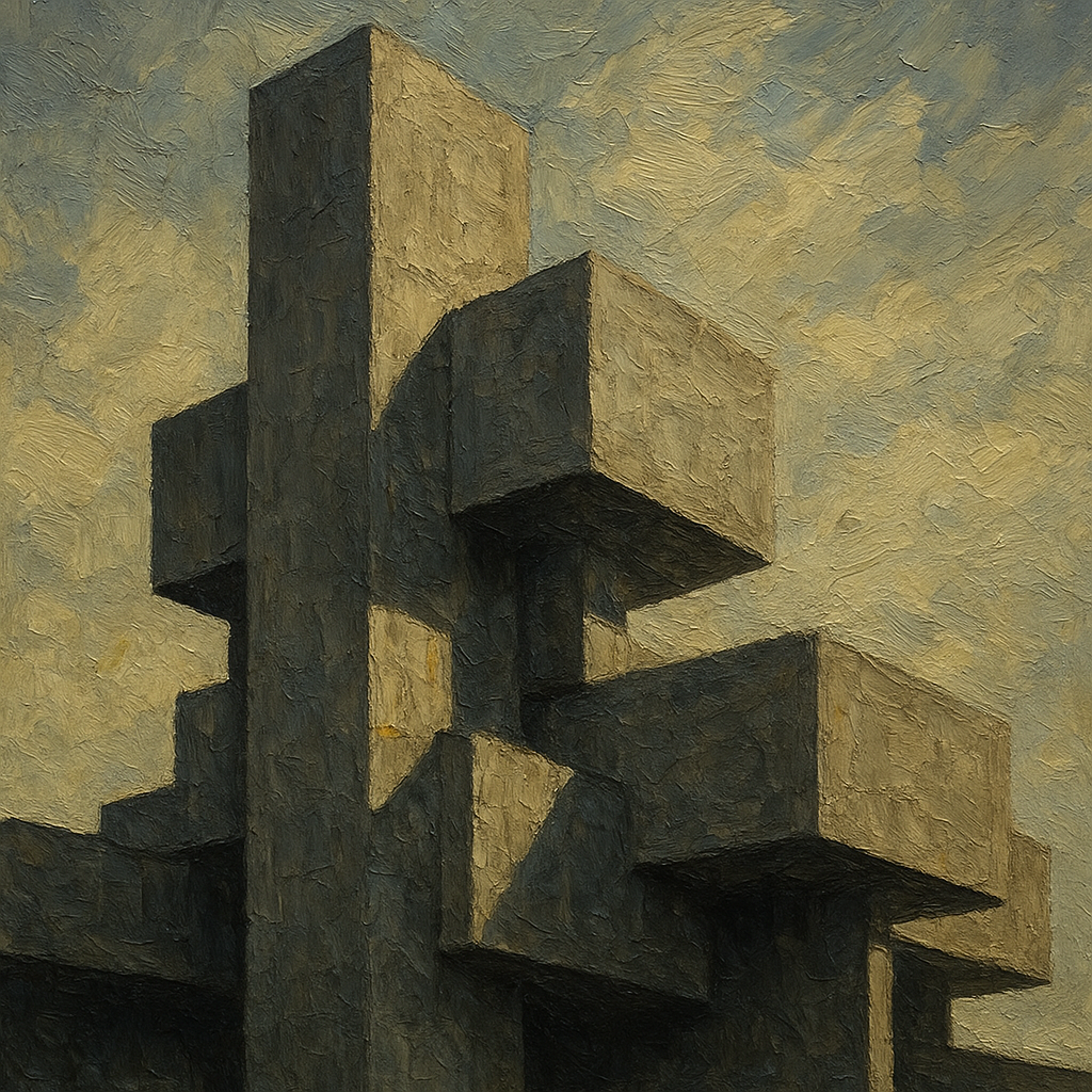 Brutalist Concrete Monolith & Sky No. 6 Oil Painting - 100% Hand-Painted Master Oil Painting
