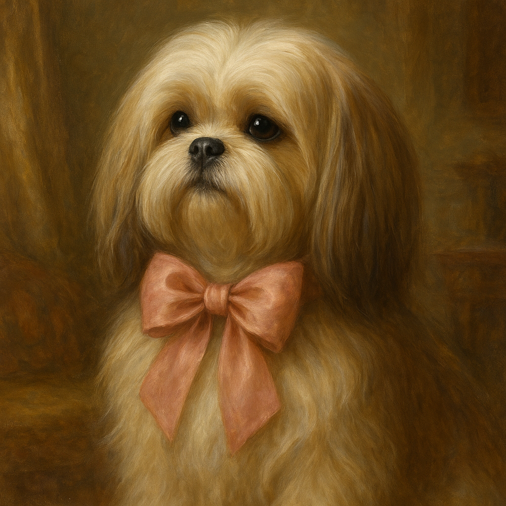 Sweet Shih Tzu with Silk Bow in Parlor No. 16 Fine Art Oil Painting - View 1