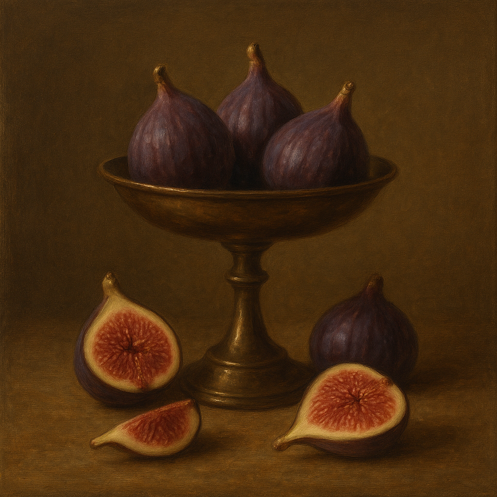 Ripe Figs & Bronze Compote Still Life Oil Painting - View 1