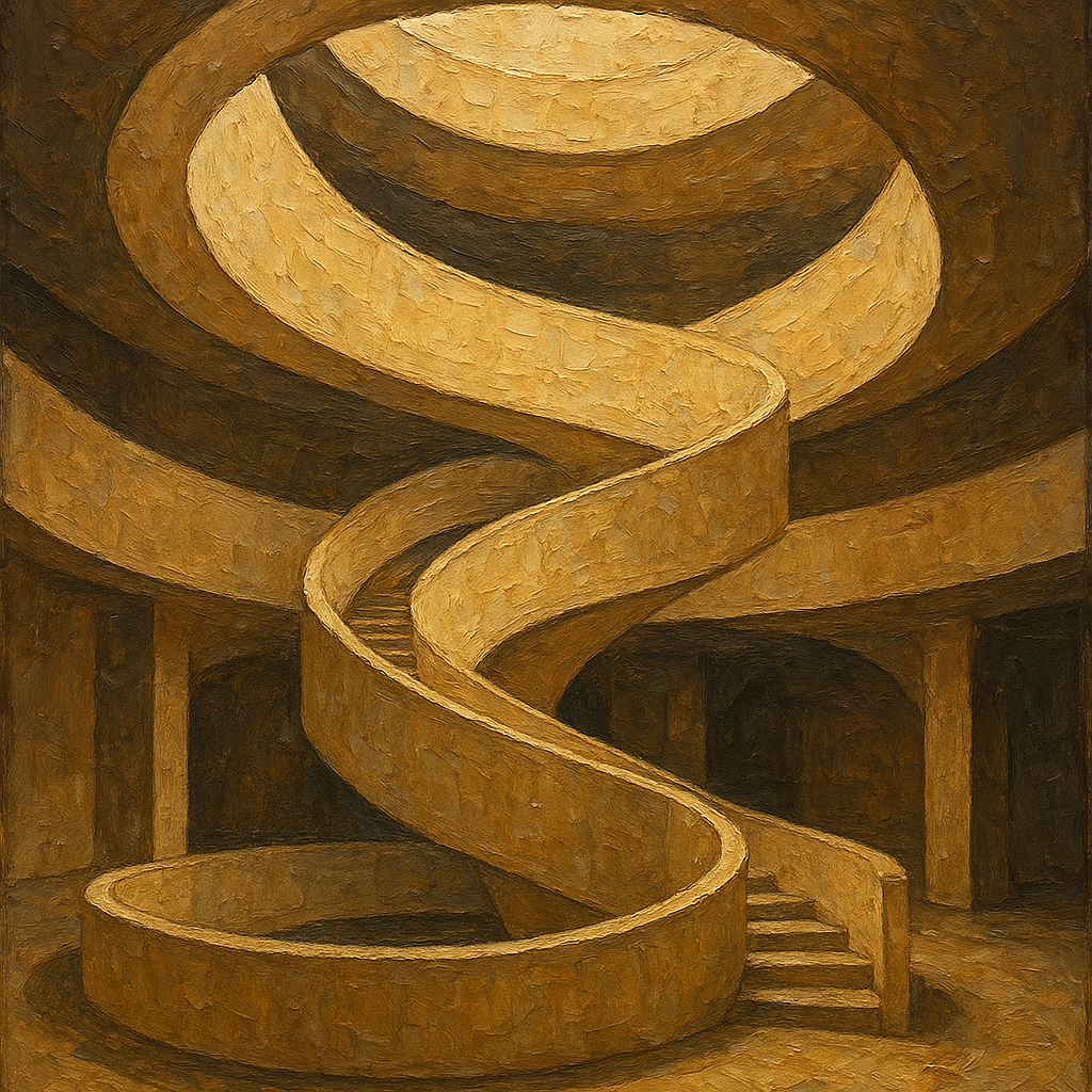 Travertine Spiral Atrium Perspective No. 6 Oil Painting - 100% Hand-Painted Master Oil Painting