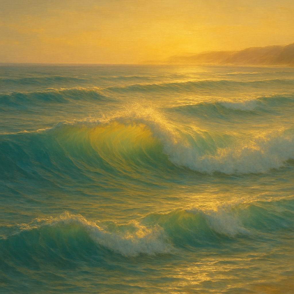 Golden Hour Sunlight on Ocean Swells No. 20 Oil Painting 100% Hand Painted Oil on Belgian Linen Canvas, Original Fine Art Wall Decor