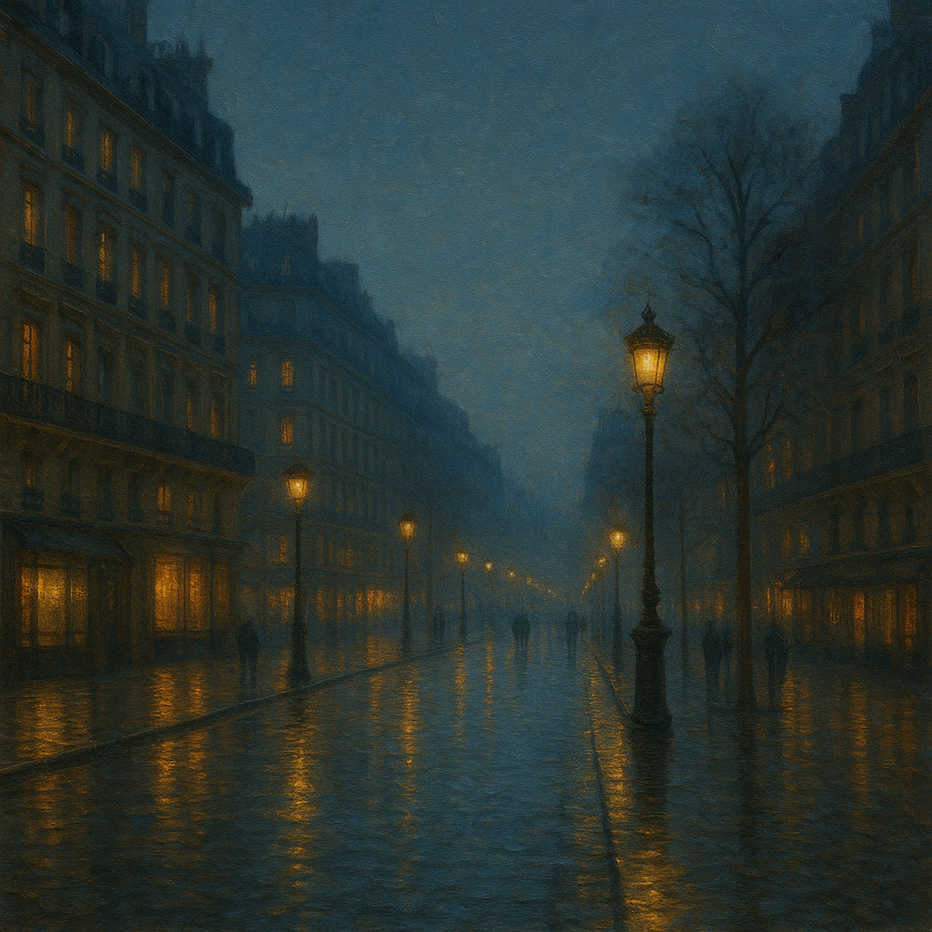 Rainy Parisian Boulevard at Twilight No. 28 Oil Painting - View 1